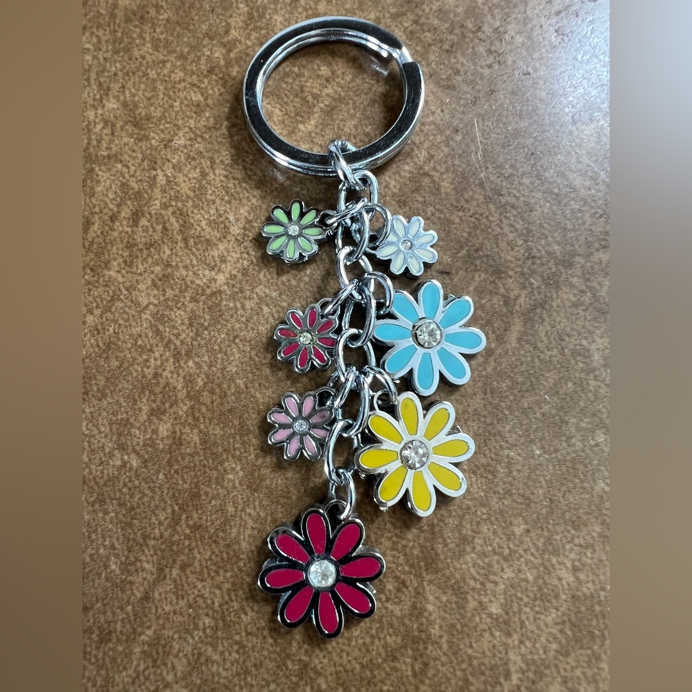 Coach Vintage Floral Charm Keychain with Multicolor Accents